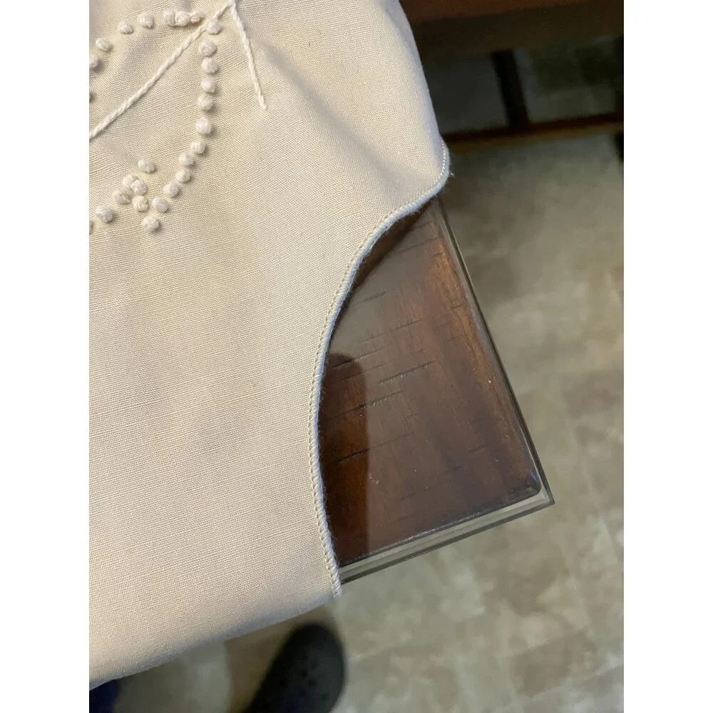 Vintage Cross Stitch Tablecloth Used Beige Mauve Green Pink
